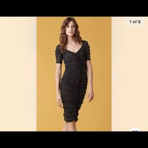 Diane Von Furstenberg dress ruched sexy cleavage S nylon mesh Eclipse Dot Ditsy